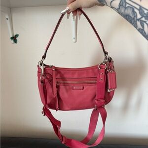 Coach Rose Pink Leather Shoulder Bag with Adjustable Strap